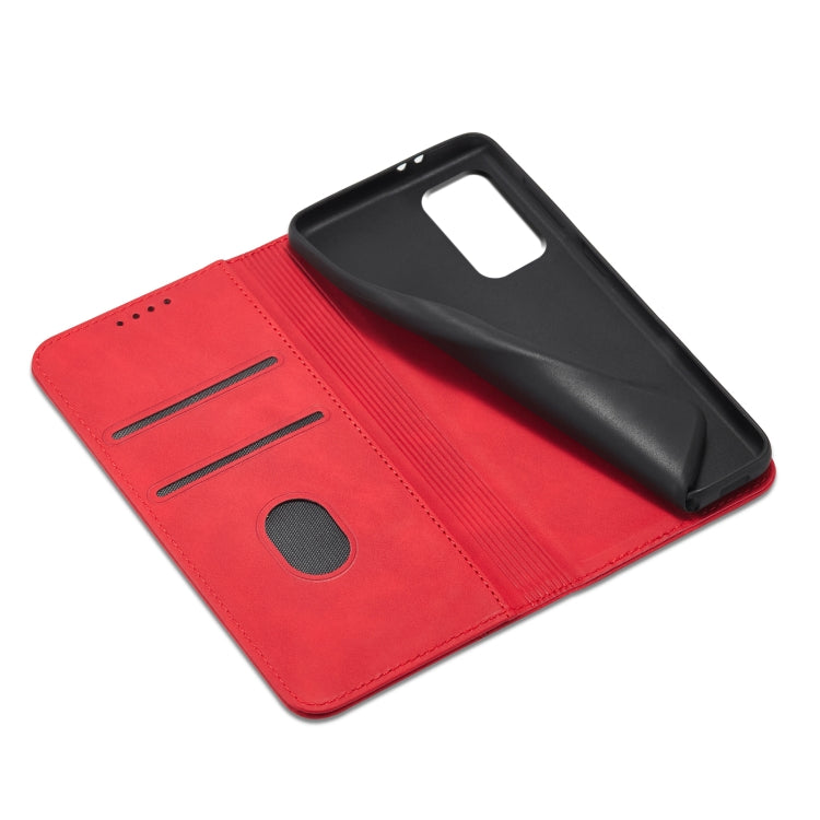 For Samsung Galaxy A52 Skin-feel Calfskin Texture Magnetic Dual-Fold Horizontal Flip Leather Case with Holder & Card Slots & Wallet