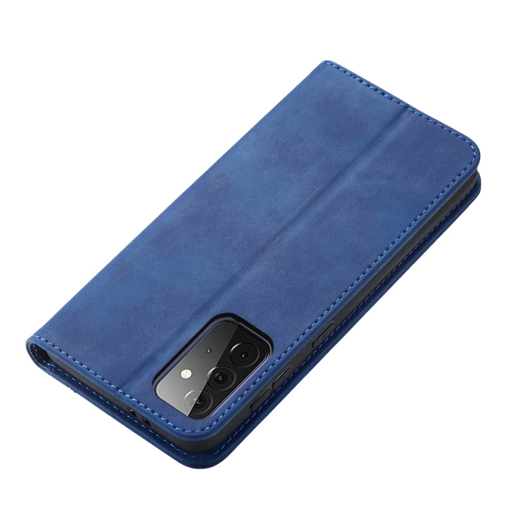 For Samsung Galaxy A72 Skin-feel Calfskin Texture Magnetic Dual-Fold Horizontal Flip Leather Case with Holder & Card Slots & Wallet