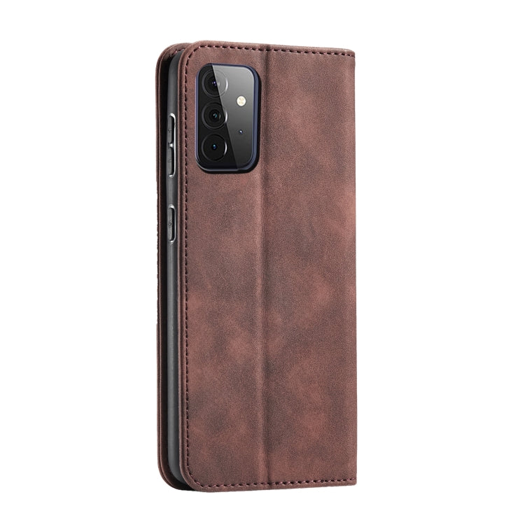For Samsung Galaxy A72 Skin-feel Calfskin Texture Magnetic Dual-Fold Horizontal Flip Leather Case with Holder & Card Slots & Wallet