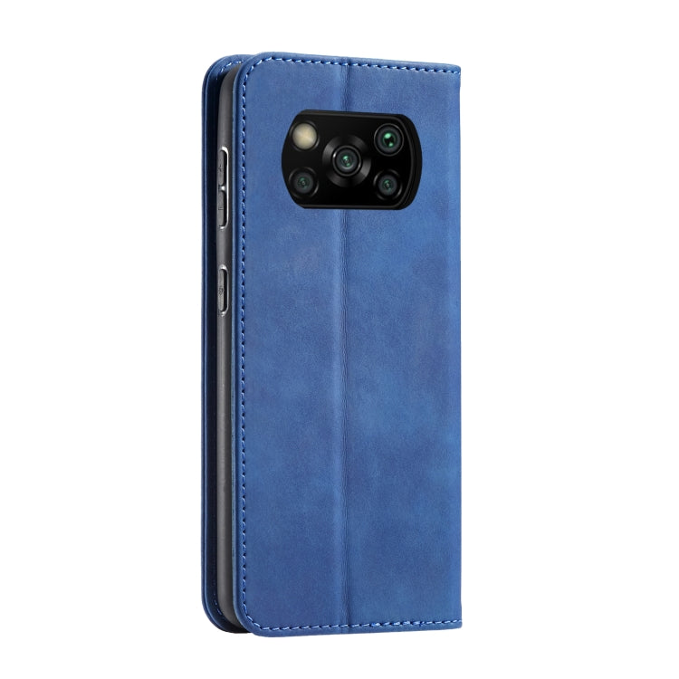 For Xiaomi Poco X3 NFC Skin-feel Calfskin Texture Magnetic Dual-Fold Horizontal Flip Leather Case with Holder & Card Slots & Wallet