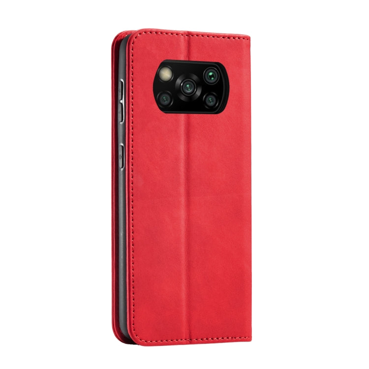 For Xiaomi Poco X3 NFC Skin-feel Calfskin Texture Magnetic Dual-Fold Horizontal Flip Leather Case with Holder & Card Slots & Wallet