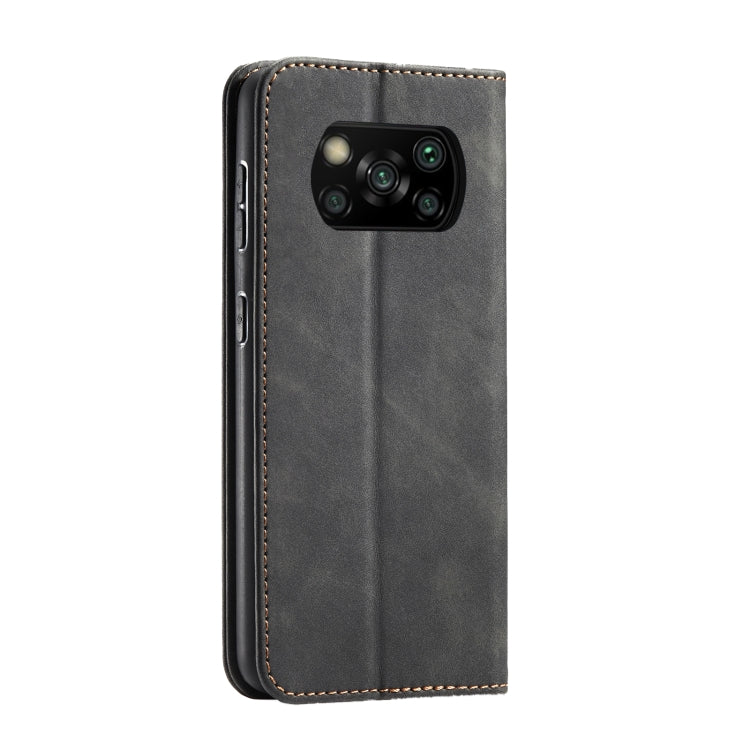 For Xiaomi Poco X3 NFC Skin-feel Calfskin Texture Magnetic Dual-Fold Horizontal Flip Leather Case with Holder & Card Slots & Wallet