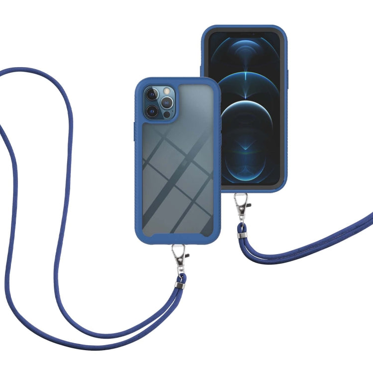 For iPhone 12 / 12 Pro Starry Sky Solid Color Series Shockproof PC + TPU Protective Case with Neck Strap