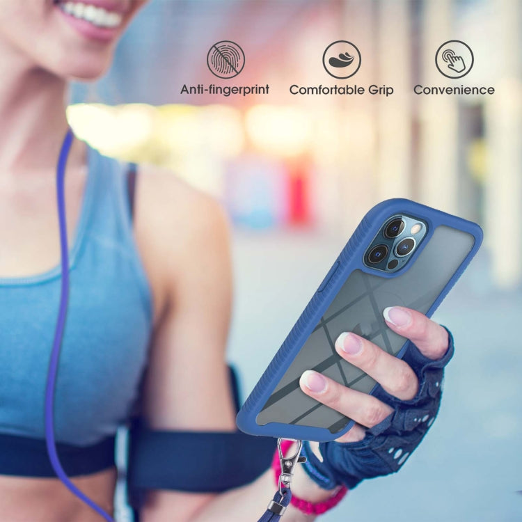For iPhone 12 / 12 Pro Starry Sky Solid Color Series Shockproof PC + TPU Protective Case with Neck Strap