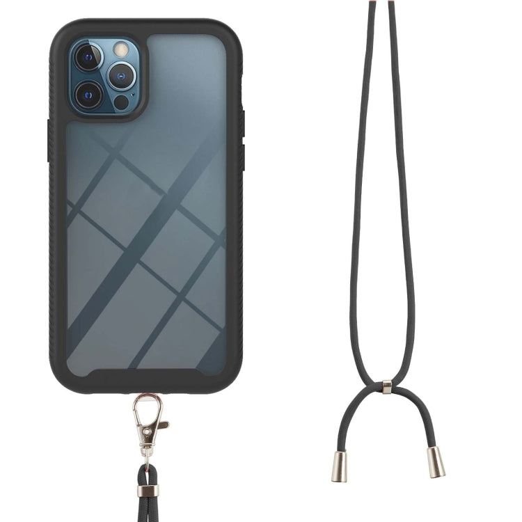 For iPhone 12 / 12 Pro Starry Sky Solid Color Series Shockproof PC + TPU Protective Case with Neck Strap