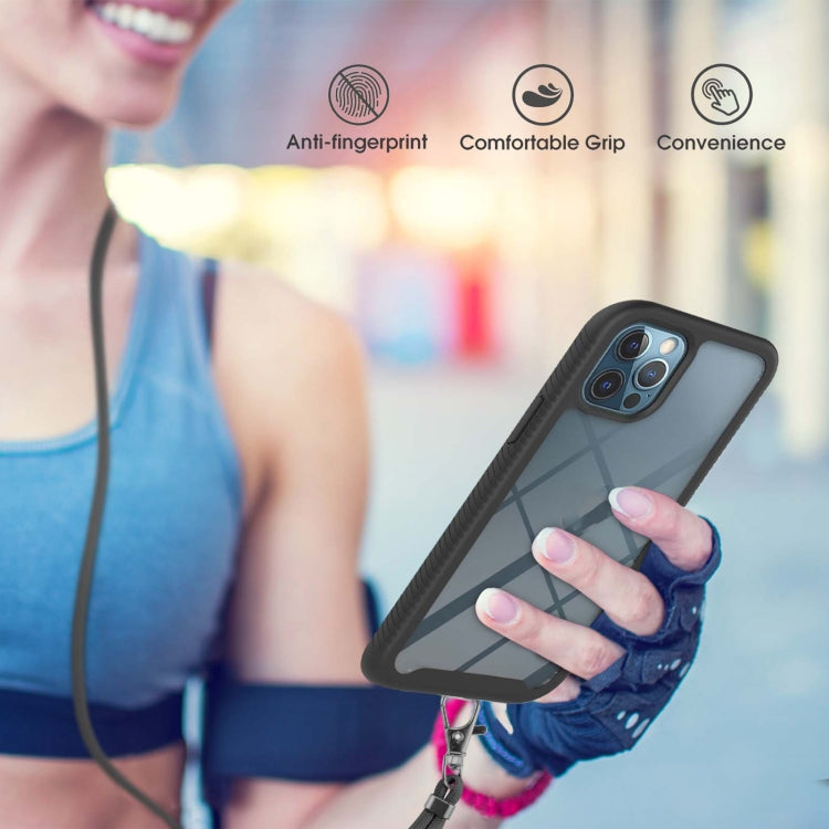 For iPhone 12 / 12 Pro Starry Sky Solid Color Series Shockproof PC + TPU Protective Case with Neck Strap
