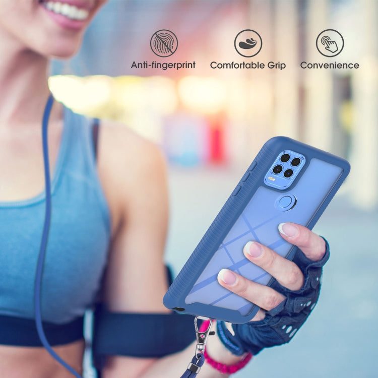 For Motorola Moto G Stylus 5G Starry Sky Solid Color Series Shockproof PC + TPU Protective Case with Neck Strap