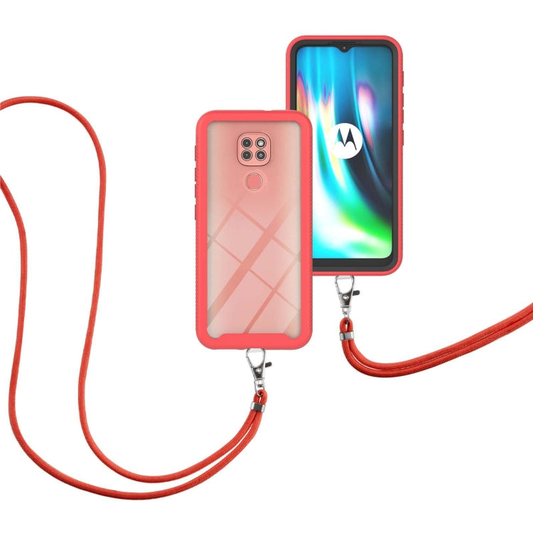 For Motorola Moto G9 Play / E7 Plus Starry Sky Solid Color Series Shockproof PC + TPU Protective Case with Neck Strap