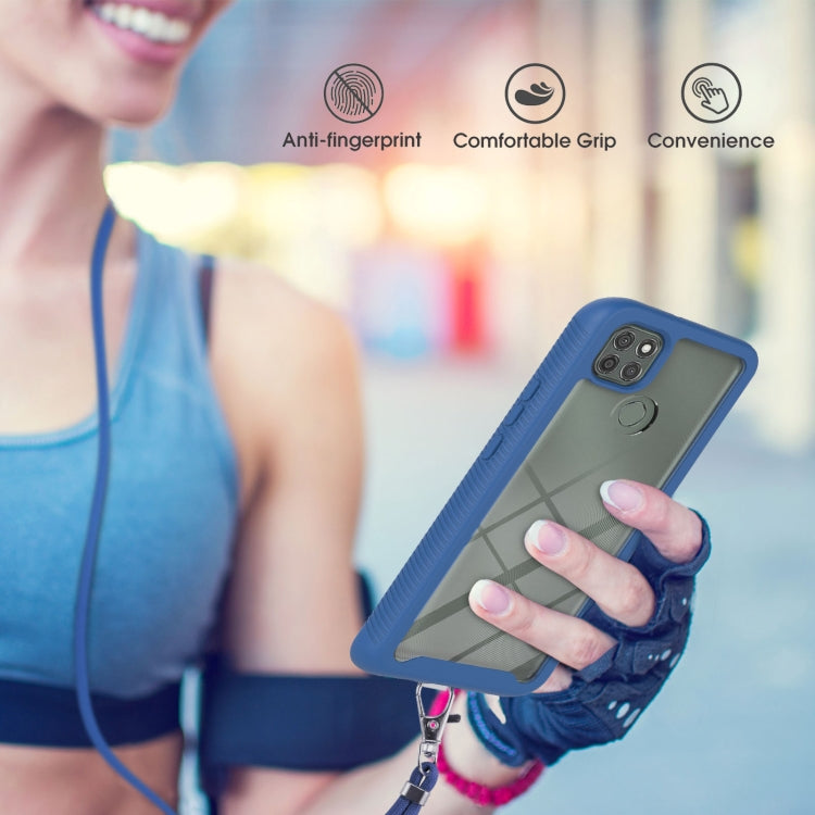 For Motorola Moto G9 Power Starry Sky Solid Color Series Shockproof PC + TPU Protective Case with Neck Strap