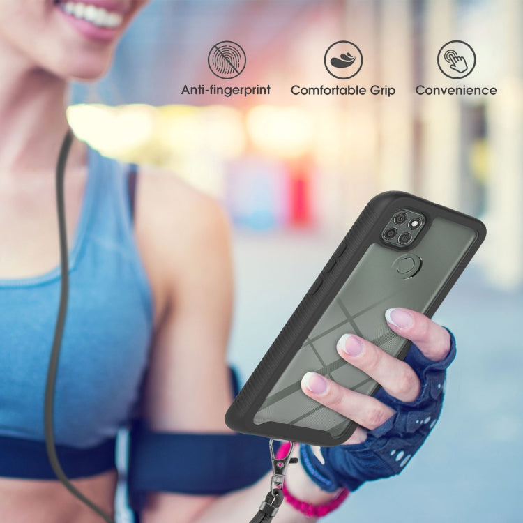 For Motorola Moto G9 Power Starry Sky Solid Color Series Shockproof PC + TPU Protective Case with Neck Strap