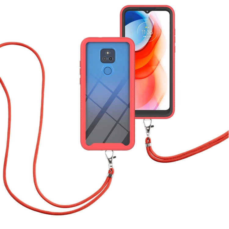 For Motorola Moto G Play 2021 Starry Sky Solid Color Series Shockproof PC + TPU Protective Case with Neck Strap