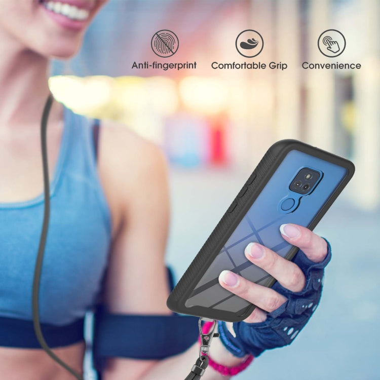 For Motorola Moto G Play 2021 Starry Sky Solid Color Series Shockproof PC + TPU Protective Case with Neck Strap