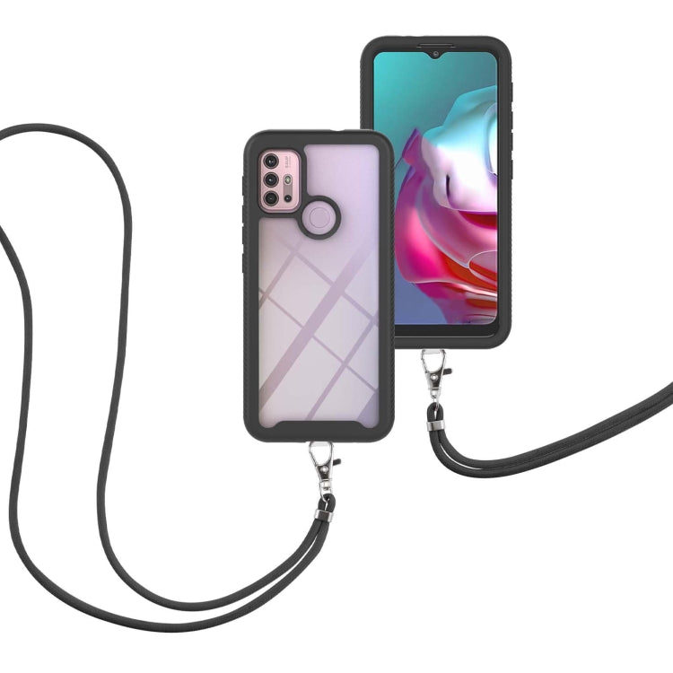 For Motorola Moto G30 / G10 / G10 Power Starry Sky Solid Color Series Shockproof PC + TPU Protective Case with Neck Strap