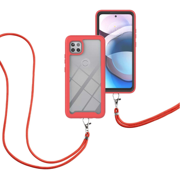 For Motorola One 5G Ace Starry Sky Solid Color Series Shockproof PC + TPU Protective Case with Neck Strap