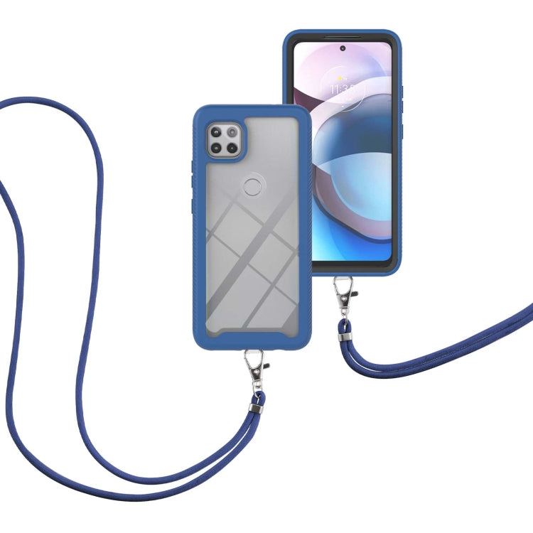For Motorola One 5G Ace Starry Sky Solid Color Series Shockproof PC + TPU Protective Case with Neck Strap