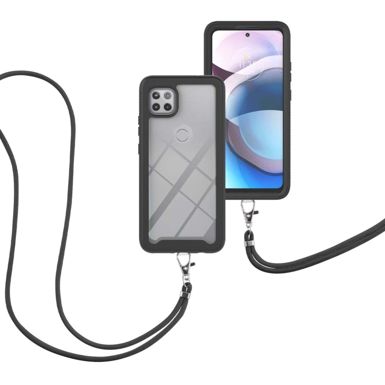 For Motorola One 5G Ace Starry Sky Solid Color Series Shockproof PC + TPU Protective Case with Neck Strap