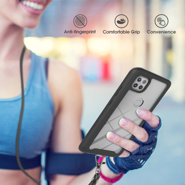 For Motorola One 5G Ace Starry Sky Solid Color Series Shockproof PC + TPU Protective Case with Neck Strap