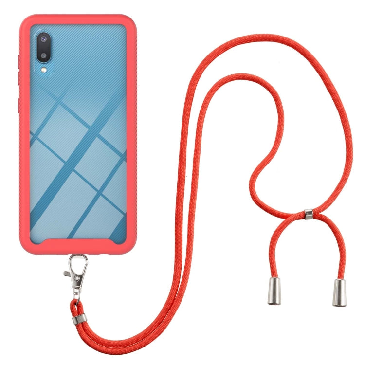 For Samsung Galaxy A02 Starry Sky Solid Color Series Shockproof PC + TPU Protective Case with Neck Strap