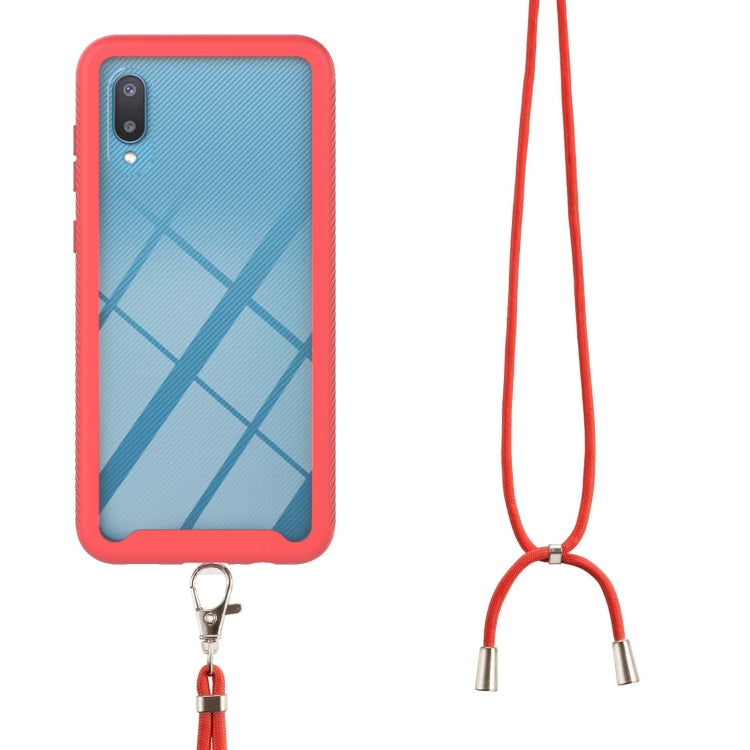 For Samsung Galaxy A02 Starry Sky Solid Color Series Shockproof PC + TPU Protective Case with Neck Strap