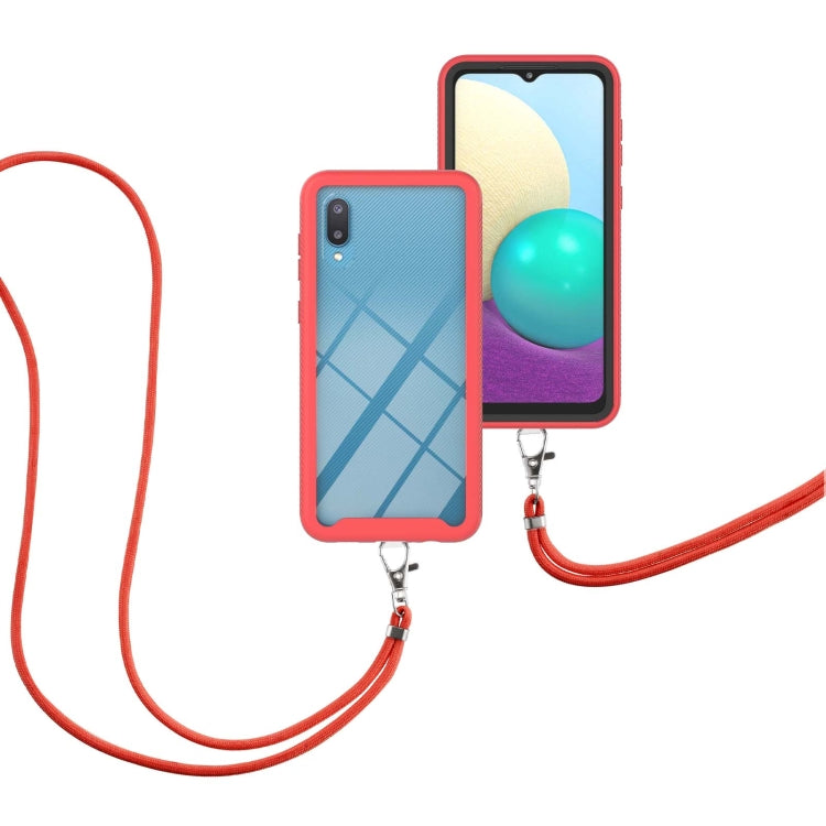 For Samsung Galaxy A02 Starry Sky Solid Color Series Shockproof PC + TPU Protective Case with Neck Strap