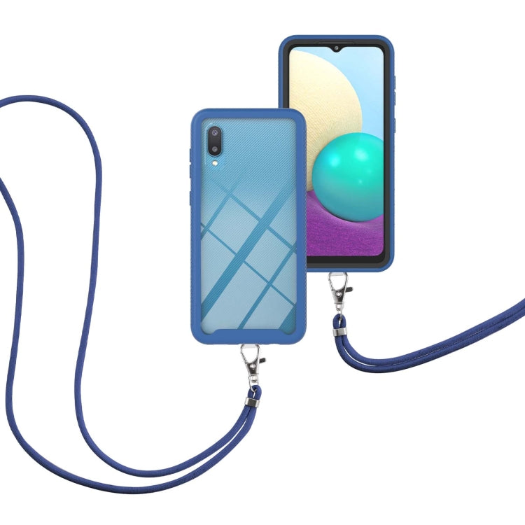 For Samsung Galaxy A02 Starry Sky Solid Color Series Shockproof PC + TPU Protective Case with Neck Strap