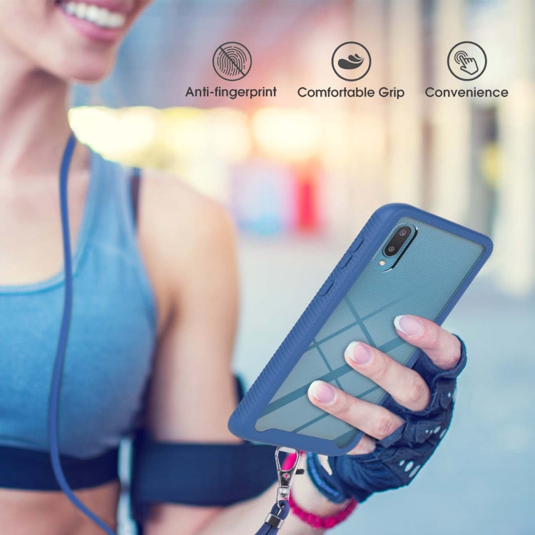 For Samsung Galaxy A02 Starry Sky Solid Color Series Shockproof PC + TPU Protective Case with Neck Strap