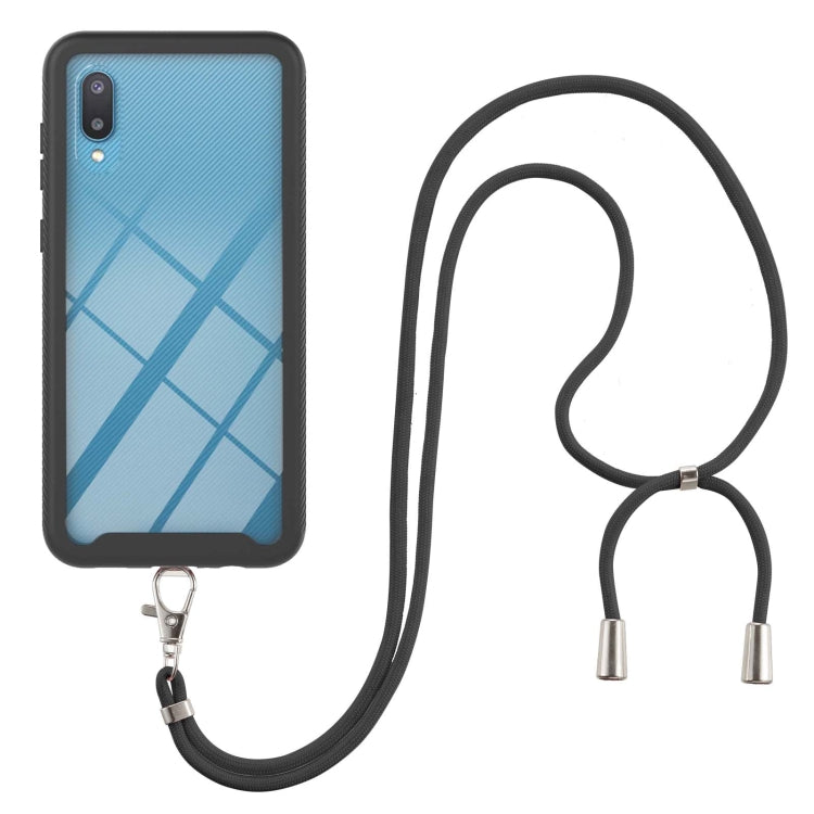 For Samsung Galaxy A02 Starry Sky Solid Color Series Shockproof PC + TPU Protective Case with Neck Strap