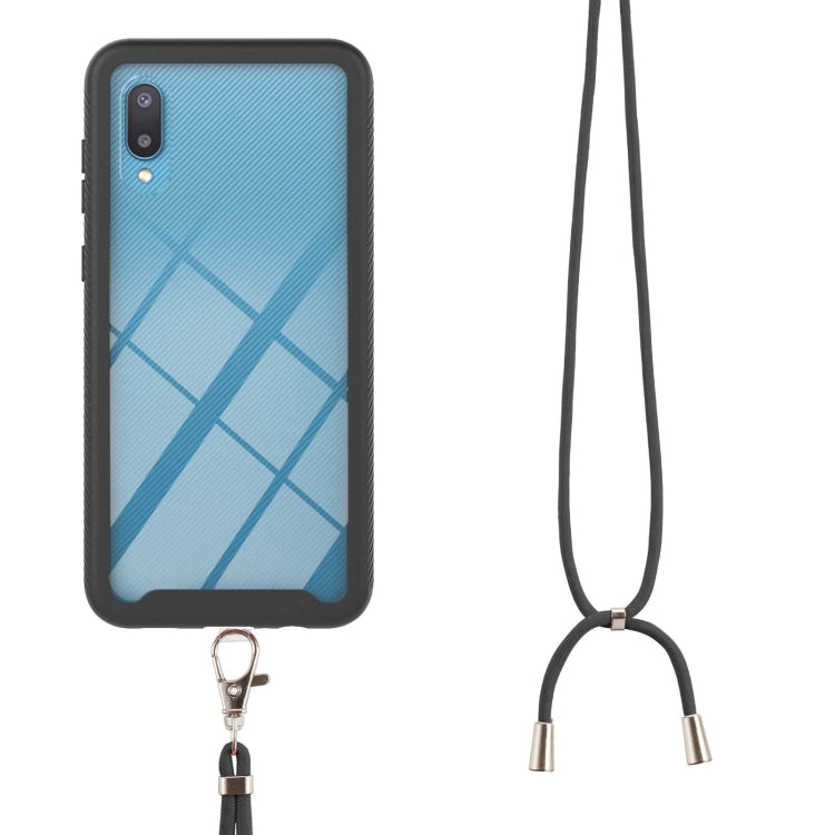For Samsung Galaxy A02 Starry Sky Solid Color Series Shockproof PC + TPU Protective Case with Neck Strap