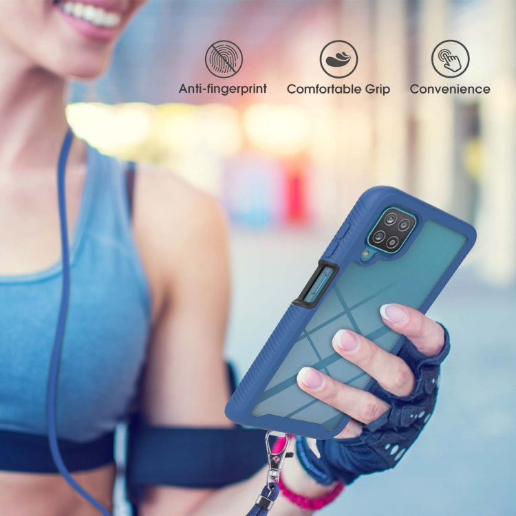 For Samsung Galaxy A12 Starry Sky Solid Color Series Shockproof PC + TPU Protective Case with Neck Strap