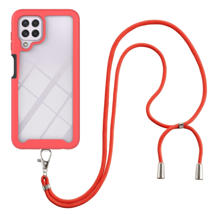 For Samsung Galaxy A22 4G Starry Sky Solid Color Series Shockproof PC + TPU Protective Case with Neck Strap