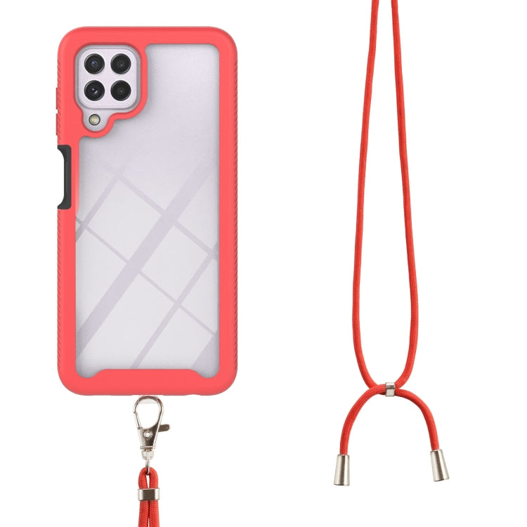 For Samsung Galaxy A22 4G Starry Sky Solid Color Series Shockproof PC + TPU Protective Case with Neck Strap