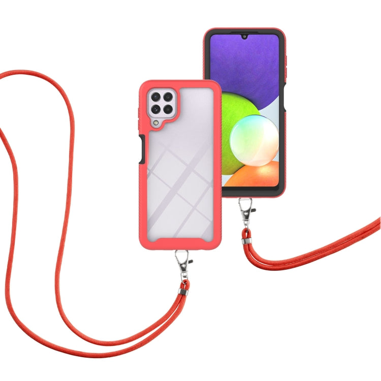 For Samsung Galaxy A22 4G Starry Sky Solid Color Series Shockproof PC + TPU Protective Case with Neck Strap