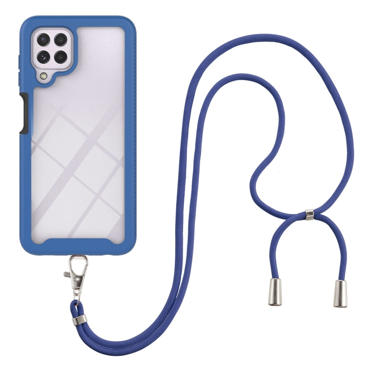 For Samsung Galaxy A22 4G Starry Sky Solid Color Series Shockproof PC + TPU Protective Case with Neck Strap