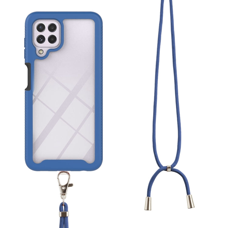 For Samsung Galaxy A22 4G Starry Sky Solid Color Series Shockproof PC + TPU Protective Case with Neck Strap