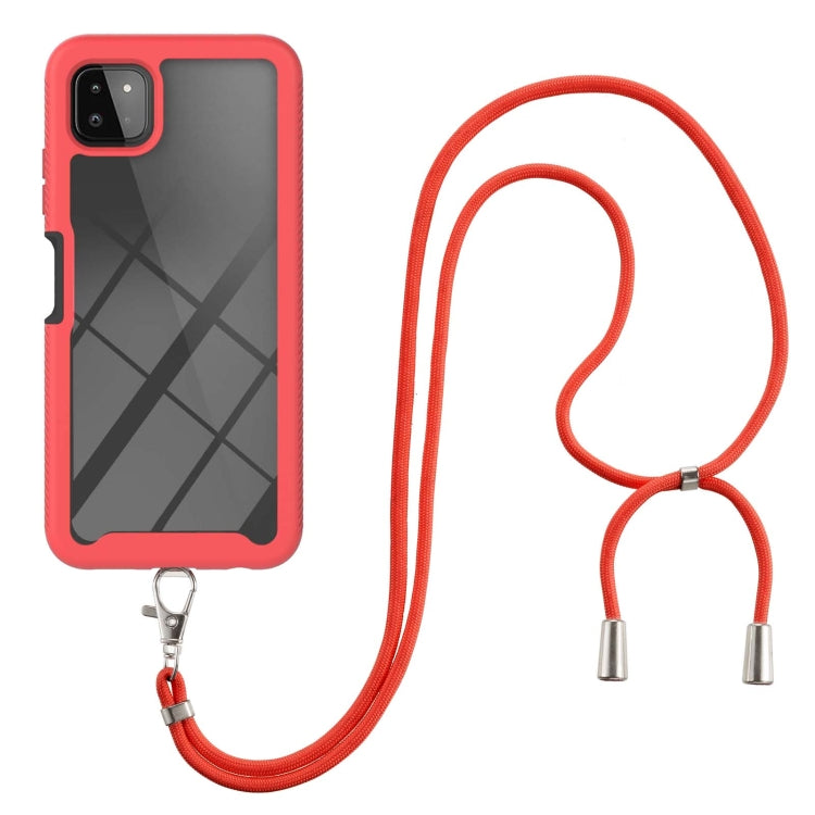 For Samsung Galaxy A22 5G Starry Sky Solid Color Series Shockproof PC + TPU Protective Case with Neck Strap