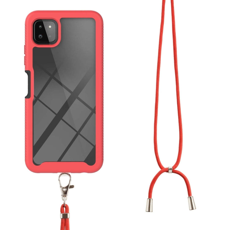For Samsung Galaxy A22 5G Starry Sky Solid Color Series Shockproof PC + TPU Protective Case with Neck Strap