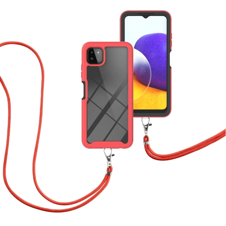 For Samsung Galaxy A22 5G Starry Sky Solid Color Series Shockproof PC + TPU Protective Case with Neck Strap