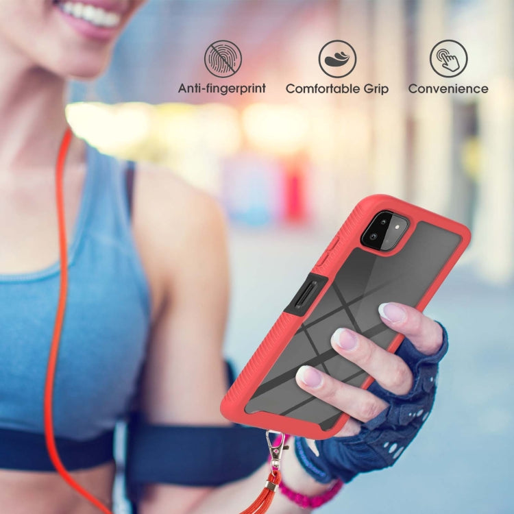 For Samsung Galaxy A22 5G Starry Sky Solid Color Series Shockproof PC + TPU Protective Case with Neck Strap