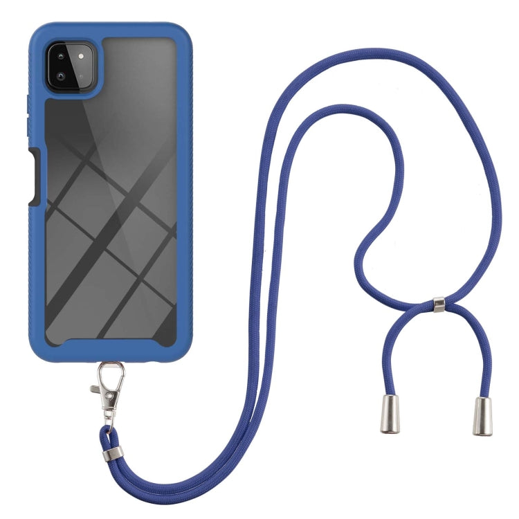 For Samsung Galaxy A22 5G Starry Sky Solid Color Series Shockproof PC + TPU Protective Case with Neck Strap