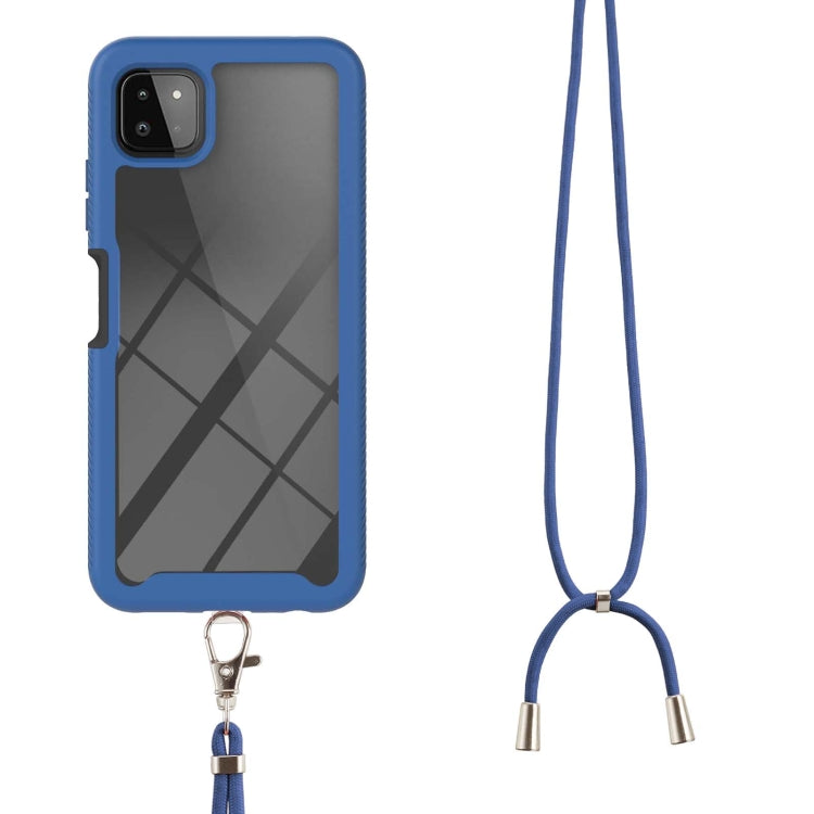 For Samsung Galaxy A22 5G Starry Sky Solid Color Series Shockproof PC + TPU Protective Case with Neck Strap