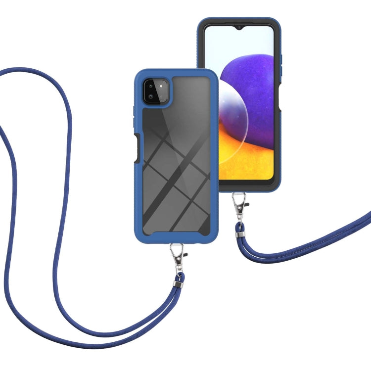For Samsung Galaxy A22 5G Starry Sky Solid Color Series Shockproof PC + TPU Protective Case with Neck Strap