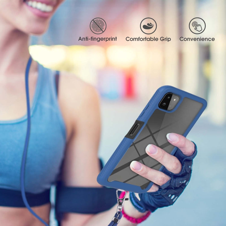 For Samsung Galaxy A22 5G Starry Sky Solid Color Series Shockproof PC + TPU Protective Case with Neck Strap