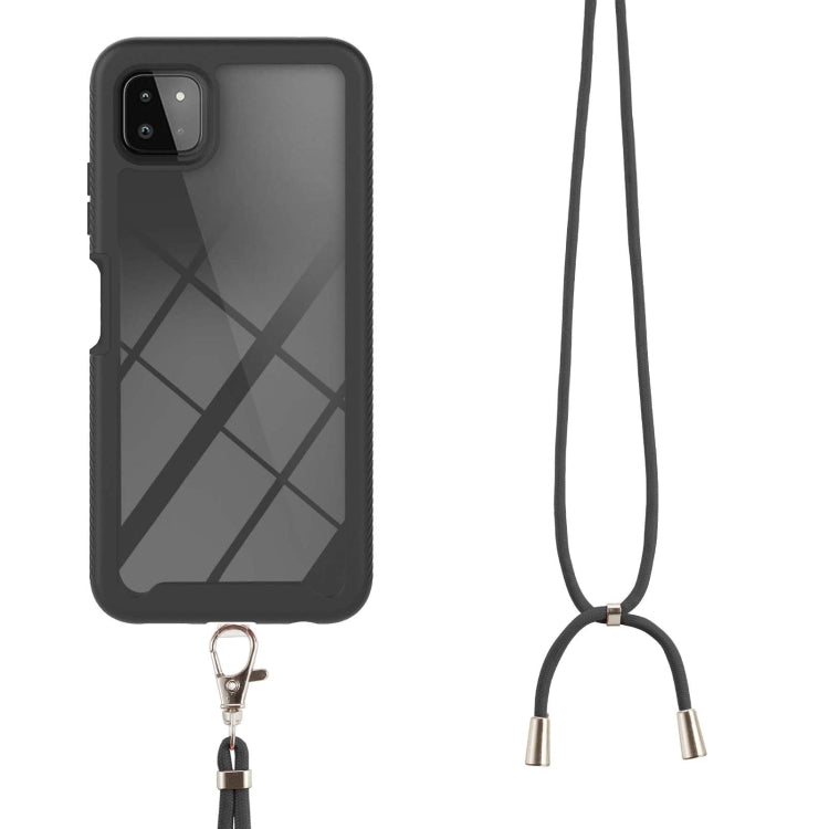 For Samsung Galaxy A22 5G Starry Sky Solid Color Series Shockproof PC + TPU Protective Case with Neck Strap