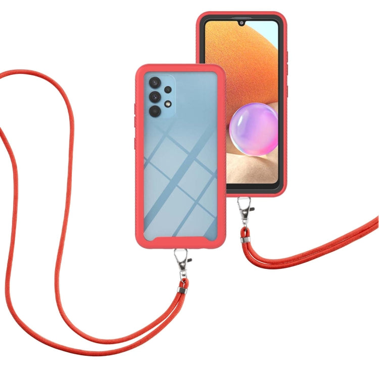 For Samsung Galaxy A32 4G EU Version Starry Sky Solid Color Series Shockproof PC + TPU Protective Case with Neck Strap