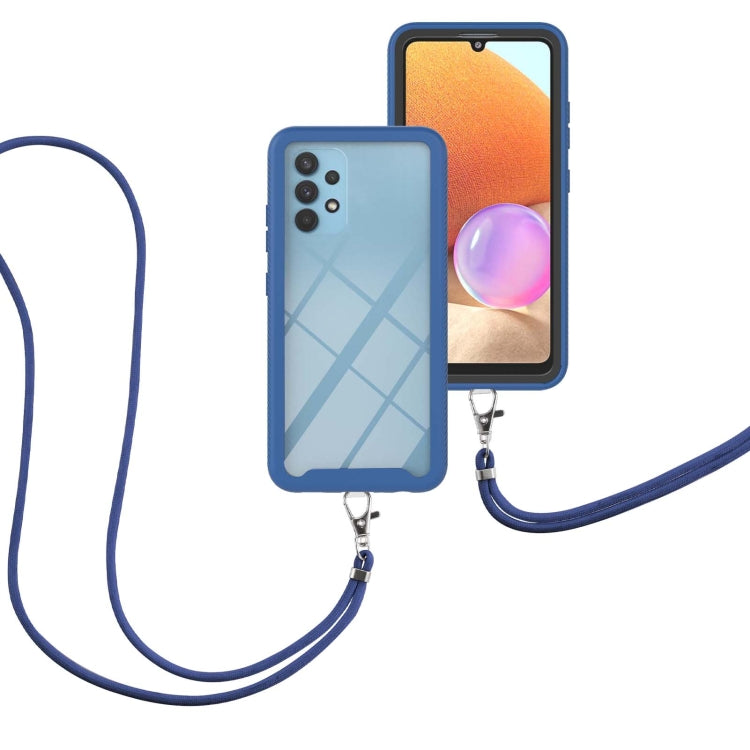 For Samsung Galaxy A32 4G EU Version Starry Sky Solid Color Series Shockproof PC + TPU Protective Case with Neck Strap
