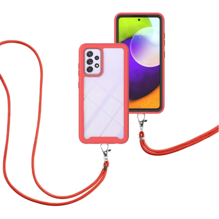 For Samsung Galaxy A52 5G / 4G Starry Sky Solid Color Series Shockproof PC + TPU Protective Case with Neck Strap