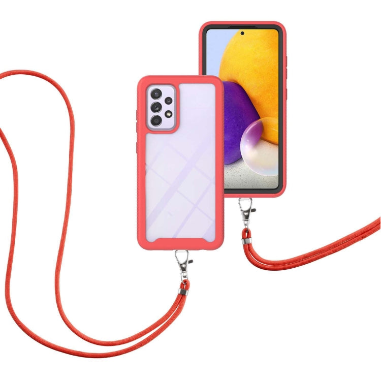 For Samsung Galaxy A72 5G / 4G Starry Sky Solid Color Series Shockproof PC + TPU Protective Case with Neck Strap