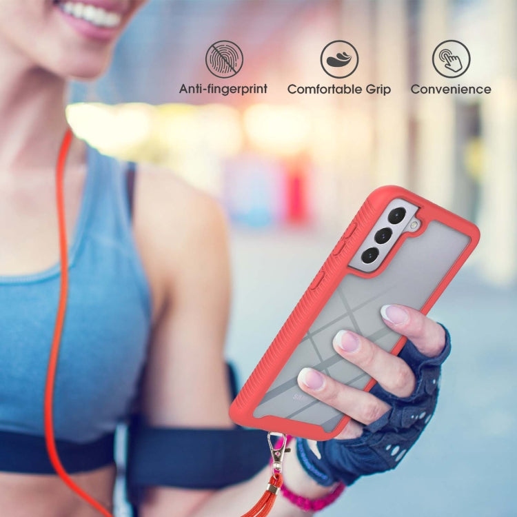 For Samsung Galaxy S21+ 5G Starry Sky Solid Color Series Shockproof PC + TPU Protective Case with Neck Strap