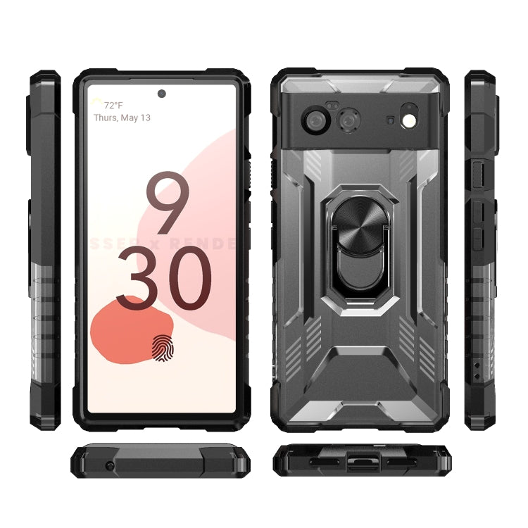For Google Pixel 6 PC + TPU Shockproof Protective Case with Metal Ring Holder