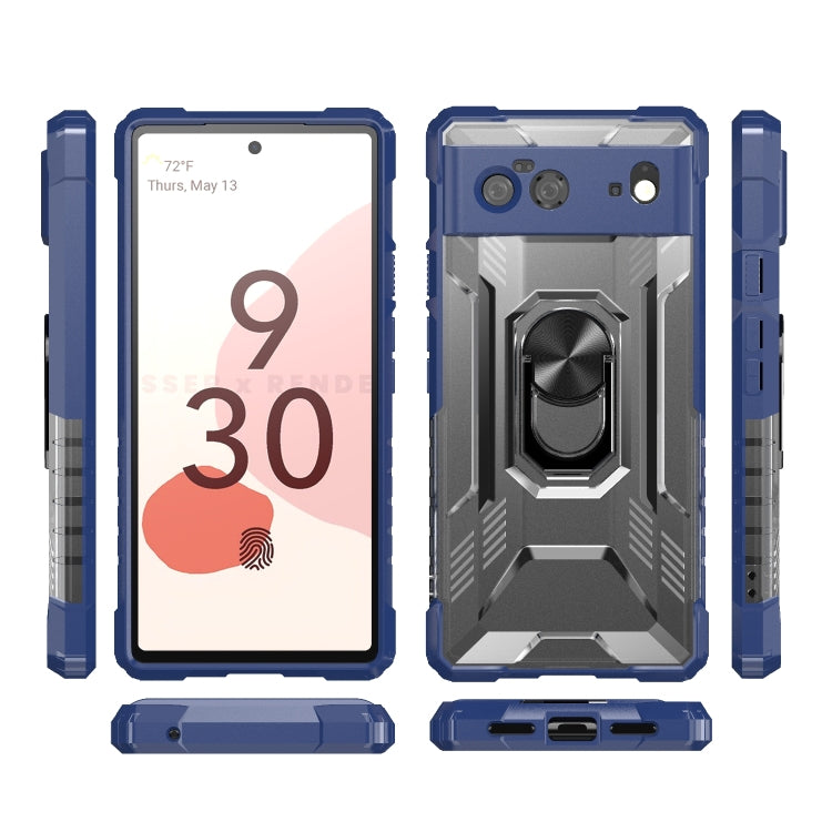 For Google Pixel 6 PC + TPU Shockproof Protective Case with Metal Ring Holder